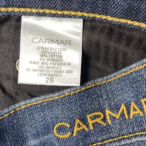 CARMAR Floral Embroidered Raw Hem Ankle High Rise Jeans, Size 26 - Picture 9 of 13